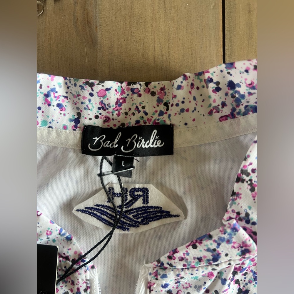 NWT Bad Birdie Women's Paint Splatter 3 Blade Collar Sleeveless Golf Polo Large - Picture 5 of 9